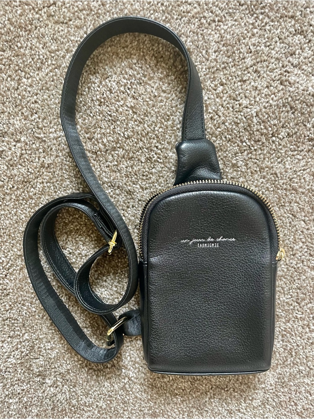 Black Leather Crossbody Sling Bag